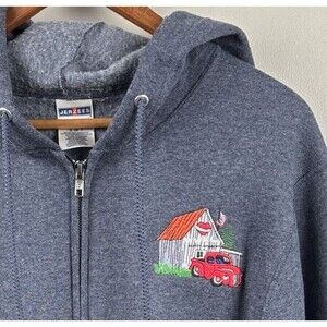 WWKI 100.5 FM Kokomo Radio Station Zip-Up Hoodie Men's Small Blue Sweatshirt
